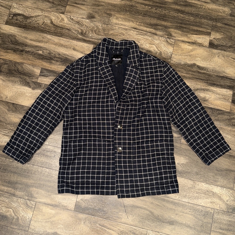 Madewell Waffleback Shaw Blazer Women's Medium Windowpane Grid Black-and-White